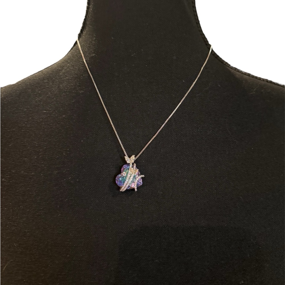 Iridescent Heart Pendant Necklace Women’s Dainty Crystal Fairycore Jewelry